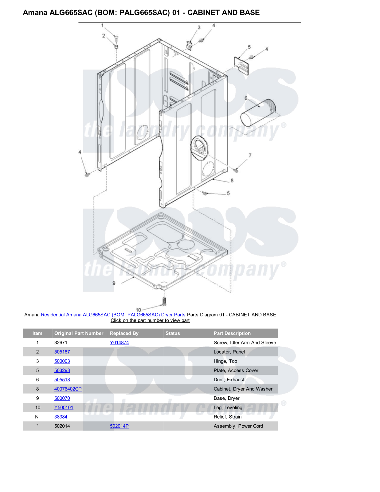 Amana ALG665SAC Parts Diagram