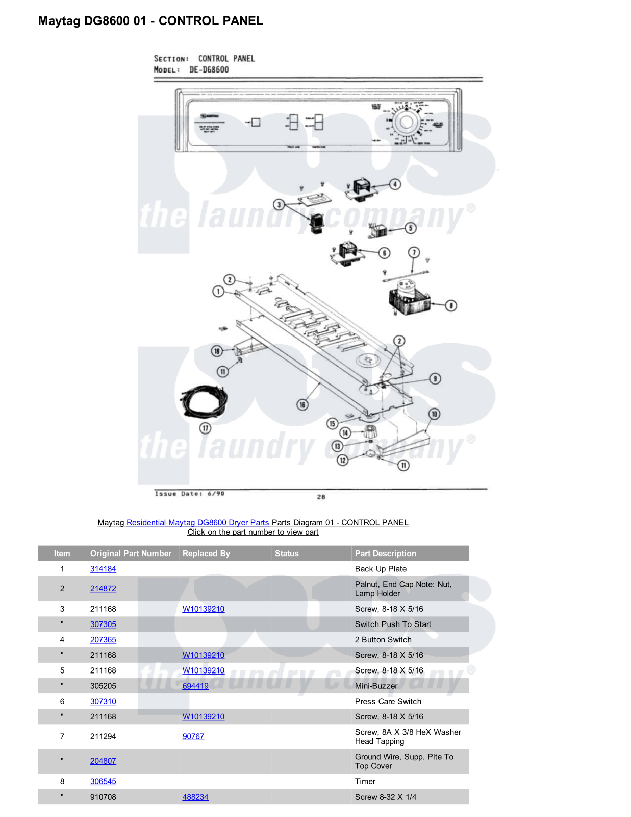 Maytag DG8600 Parts Diagram