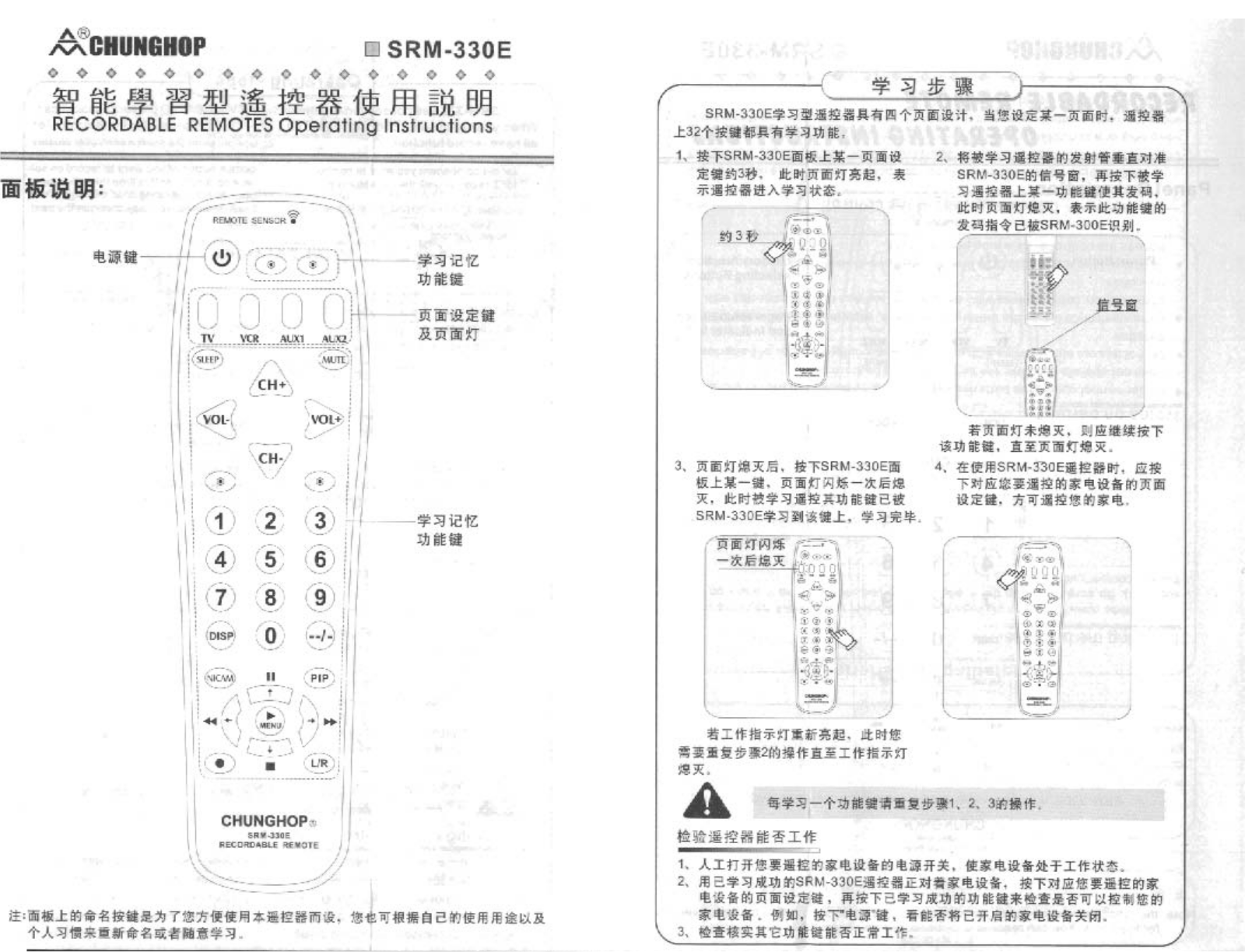 Chunghop SRM-330E Operating instructions