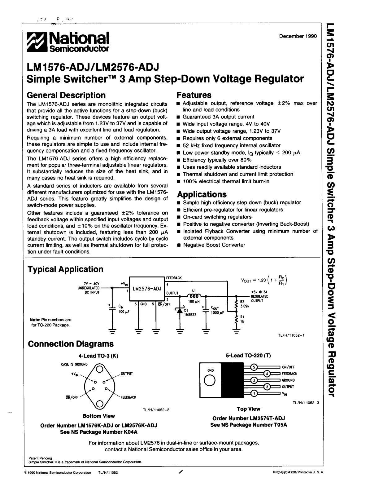 NSC LM2576T-ADJ, LM2576K-ADJ, LM1576K-ADJ Datasheet