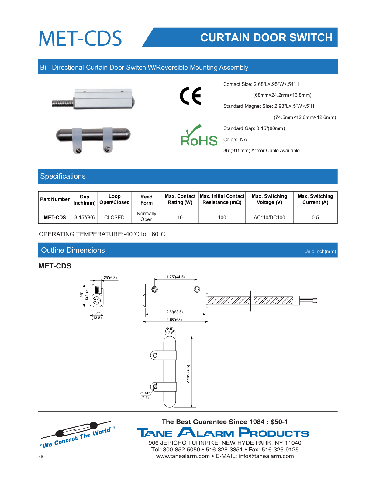 Tane MET-CDS Specsheet