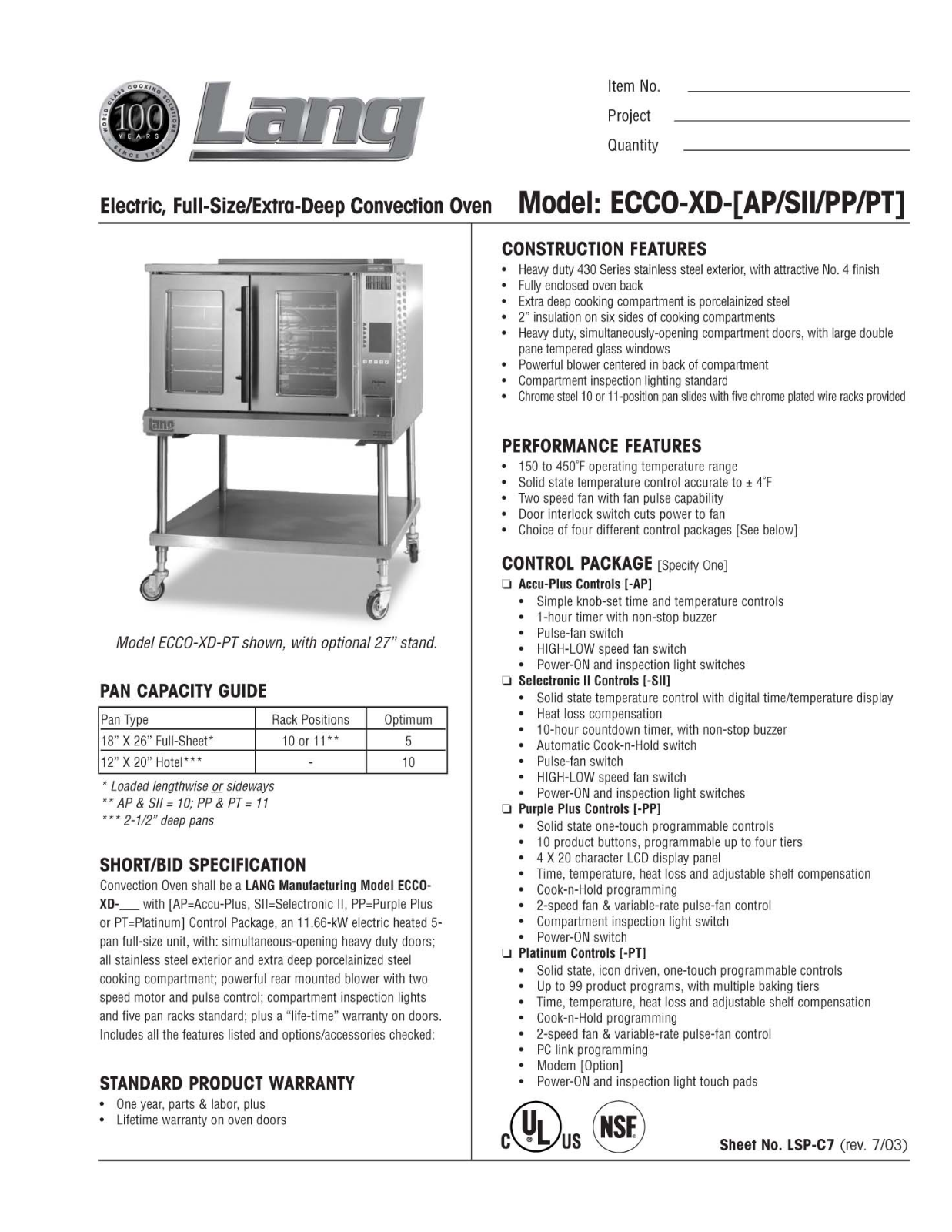 Lang Manufacturing ECCO-PP-PT User Manual