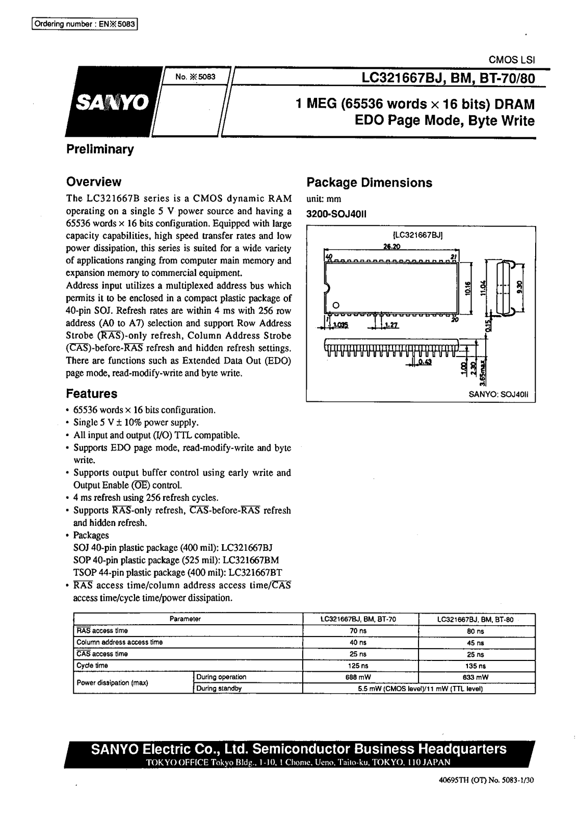 SANYO LC321667BT-80, LC321667BT-70, LC321667BM-80, LC321667BM-70, LC321667BJ-80 Datasheet