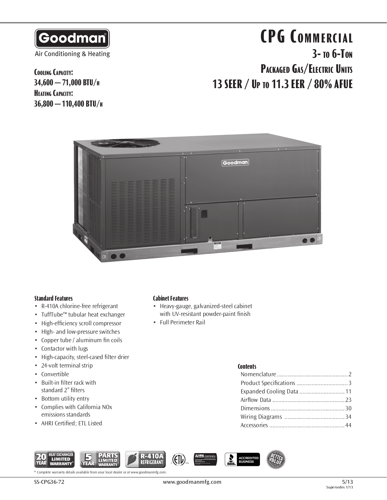 Goodman Mfg SS-CPG36-72 User Manual