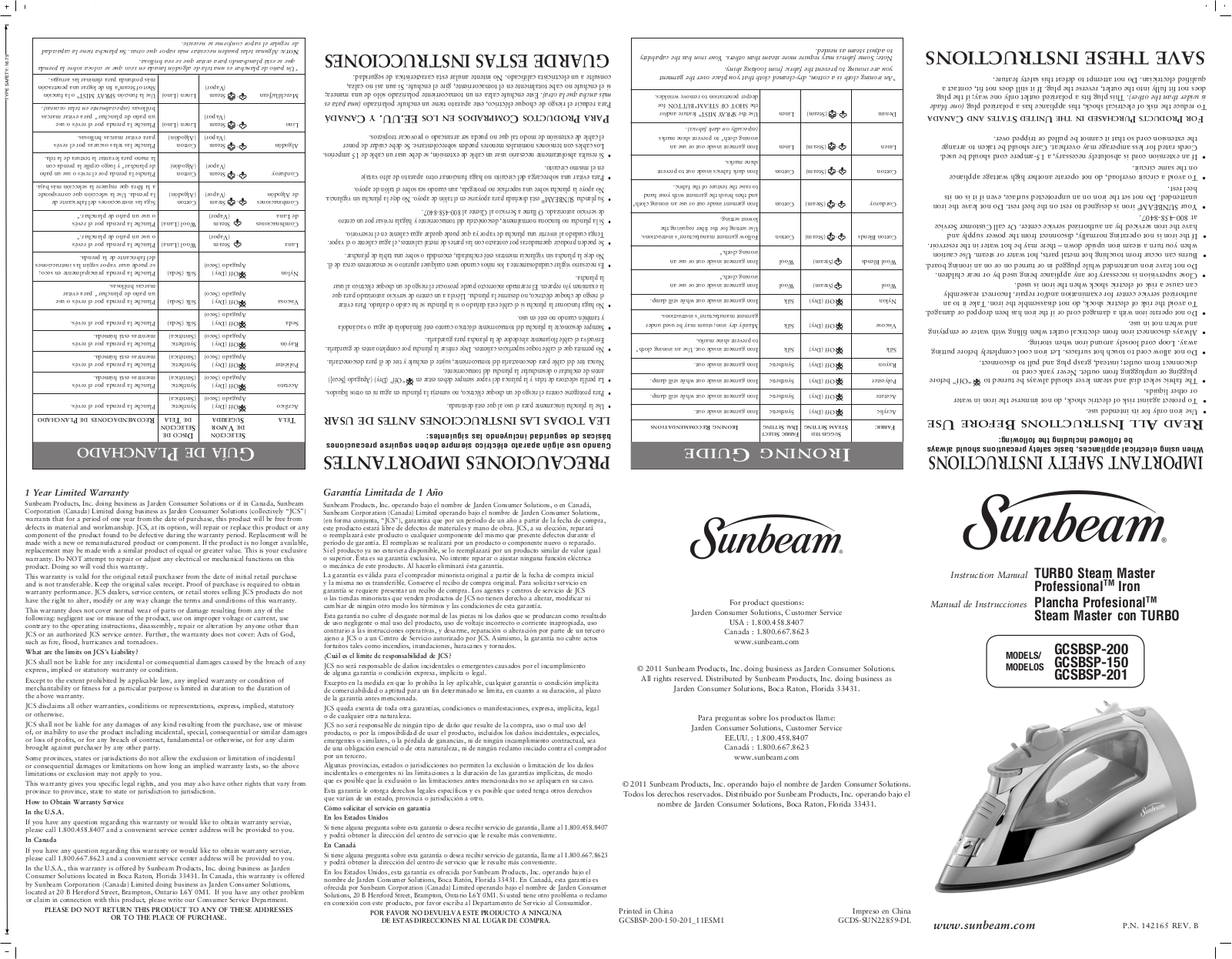 Sunbeam GCSBSP-201 Owner's Manual