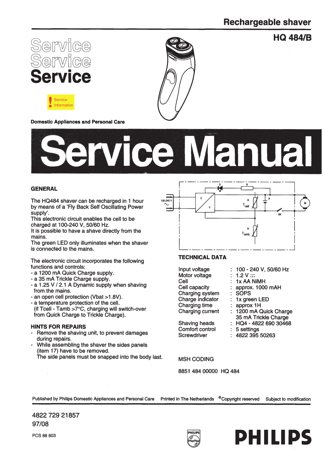 Philips HQ484B Service Manual