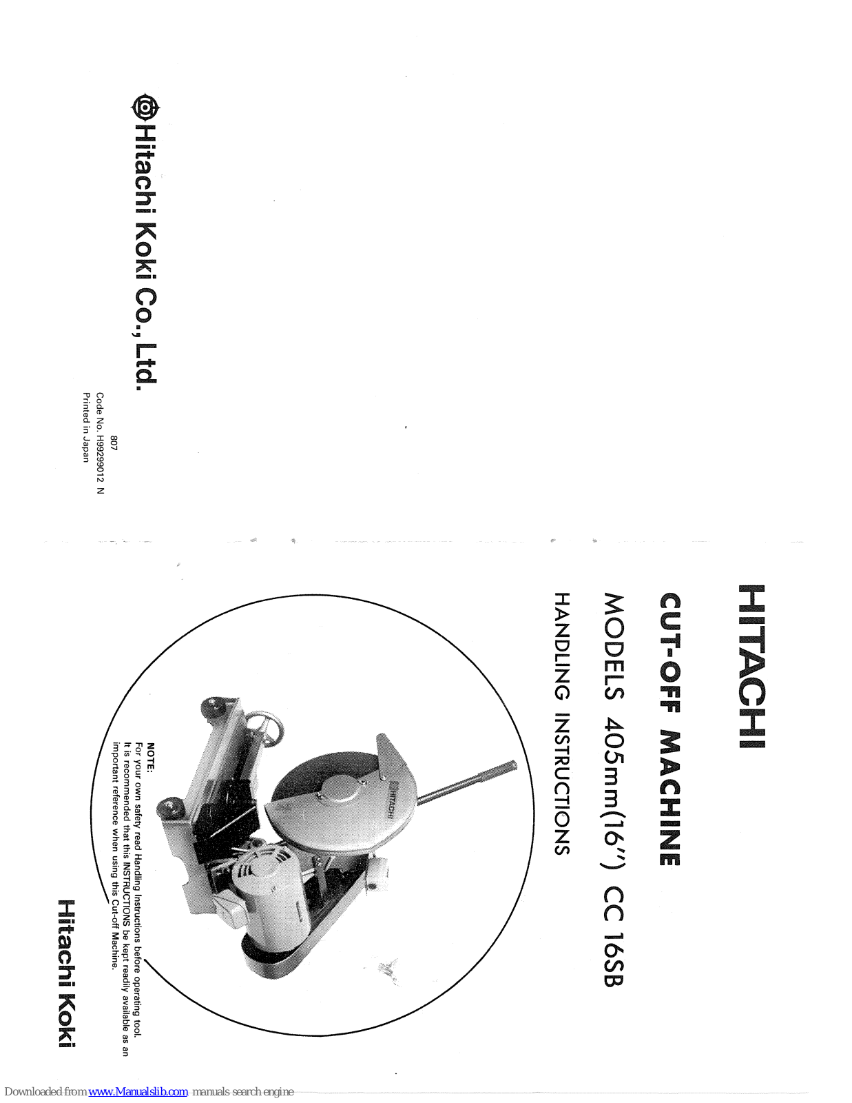 Hitachi CC 16SB Handling Instructions Manual