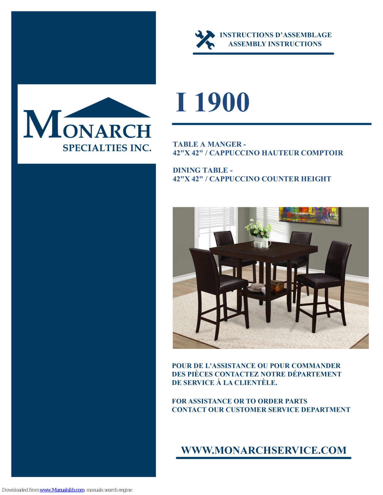 Monarch Specialties I 1900 Assembly Instructions Manual