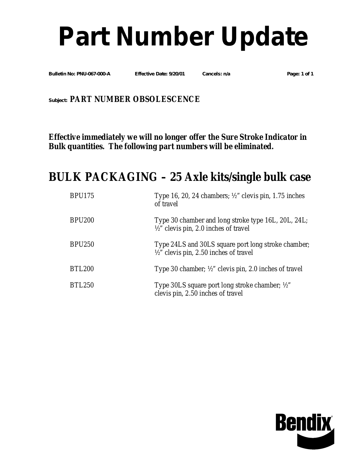 BENDIX PNU-067 User Manual