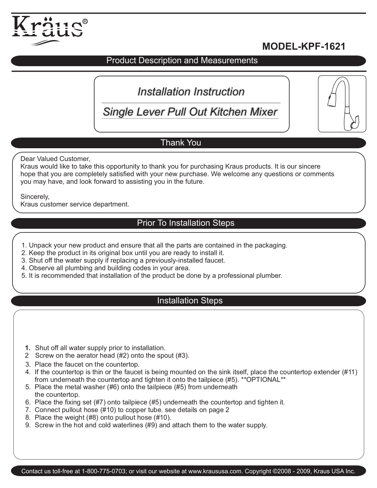 Kraus KPF1621KSD30CH Installation manual