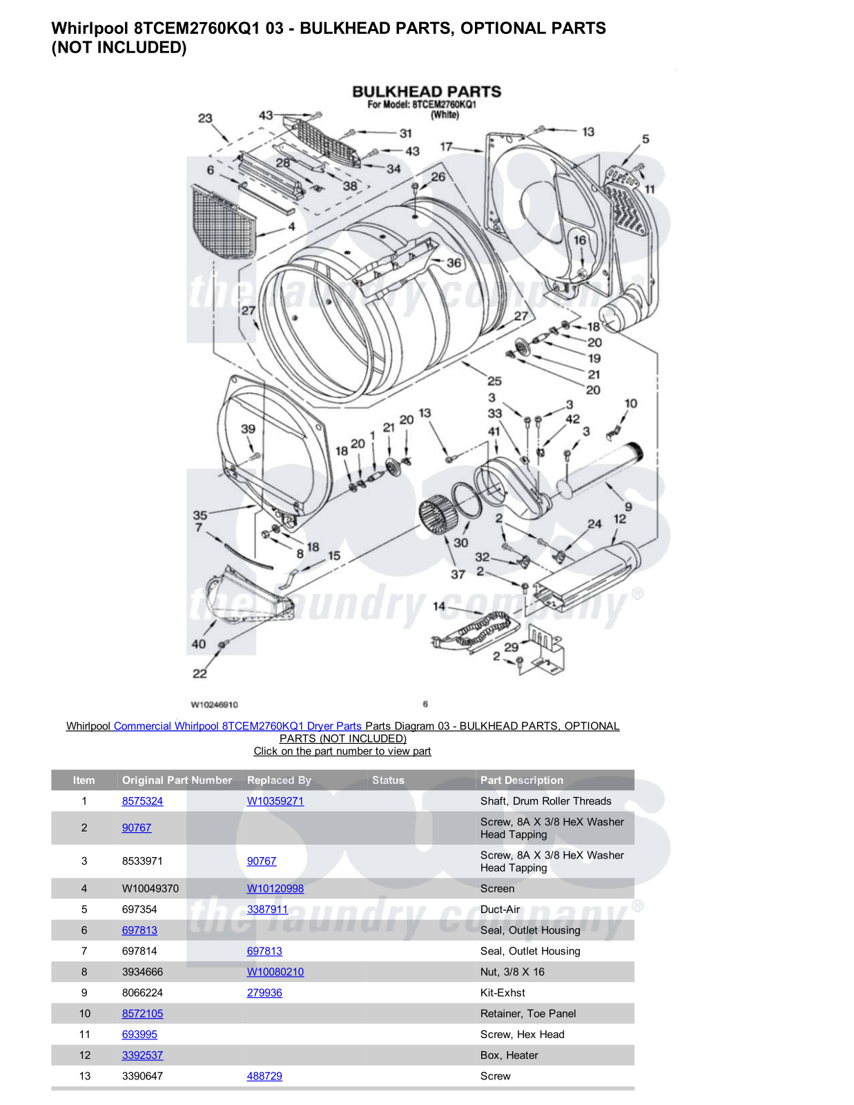 Whirlpool 8TCEM2760KQ1 Parts Diagram