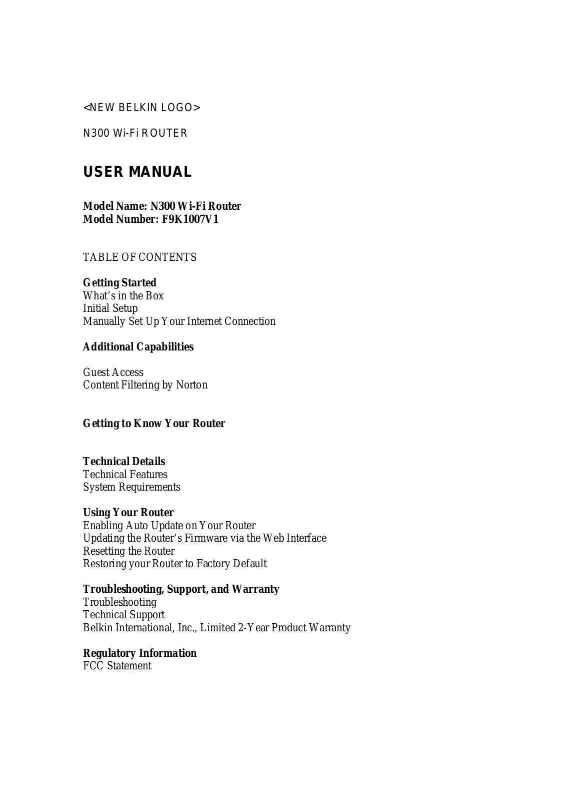 Belkin F9K1007V1 User Manual