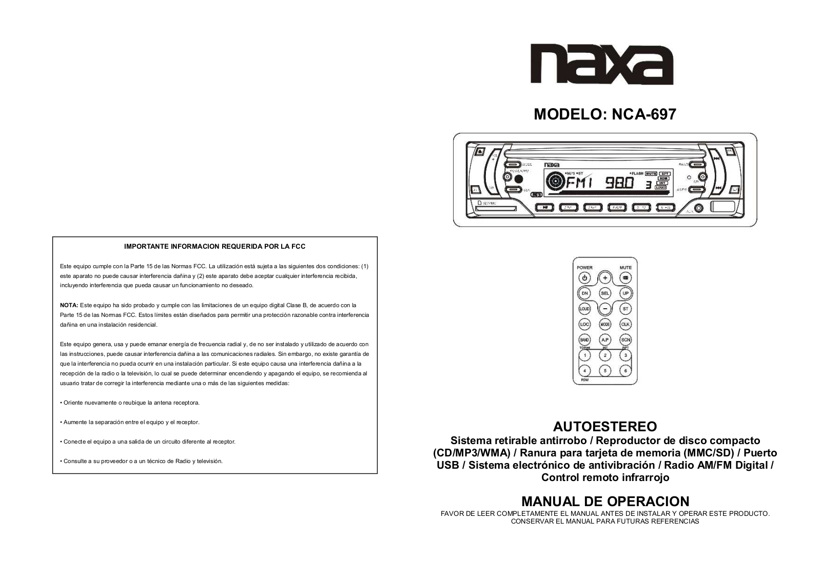 Naxa NCA-697 User Manual