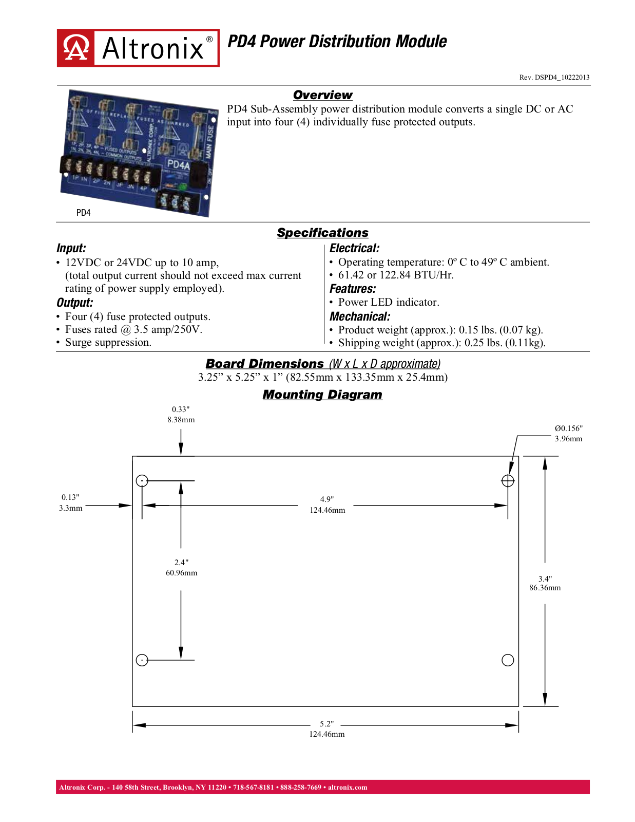 Altronix PD4 Data Sheet