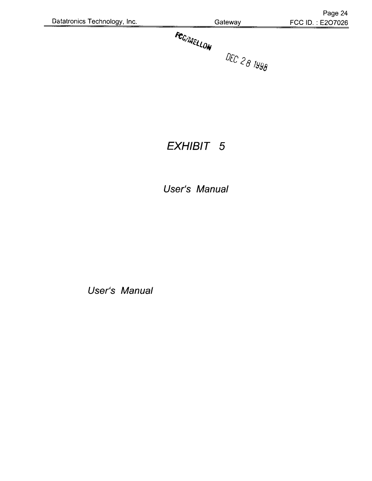 Datatronics Technology 7026 User Manual