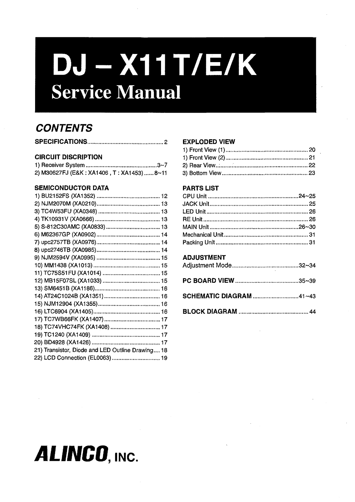 Alinco DJ — X11K, DJ — X11E, DJ — X11T Service Manual