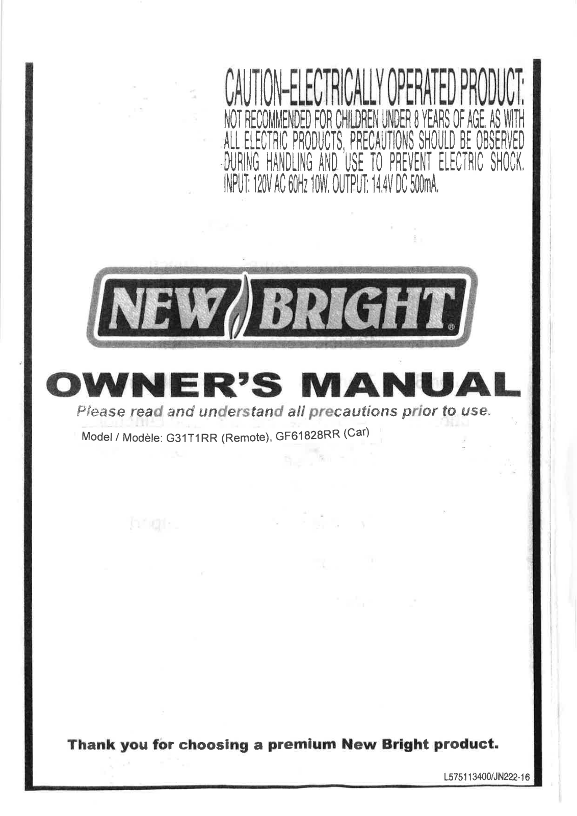 New Bright Co GF61828RR User Manual