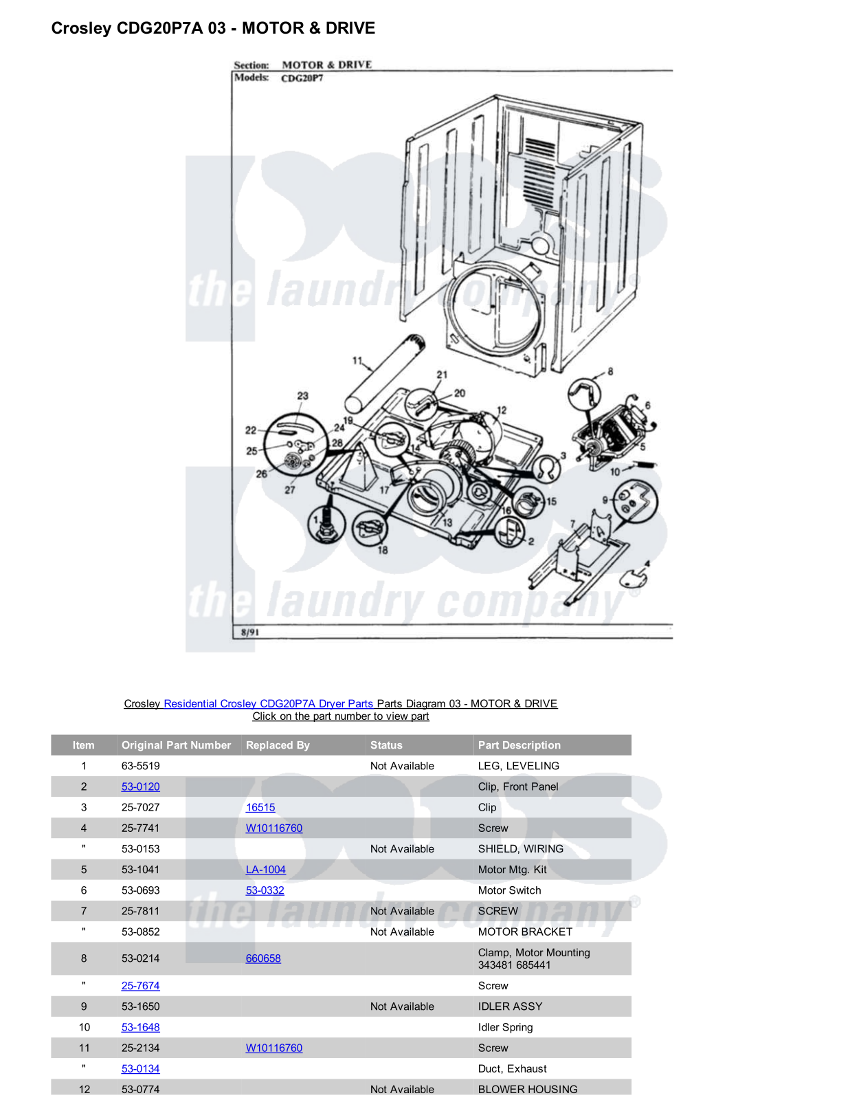 Crosley CDG20P7A Parts Diagram