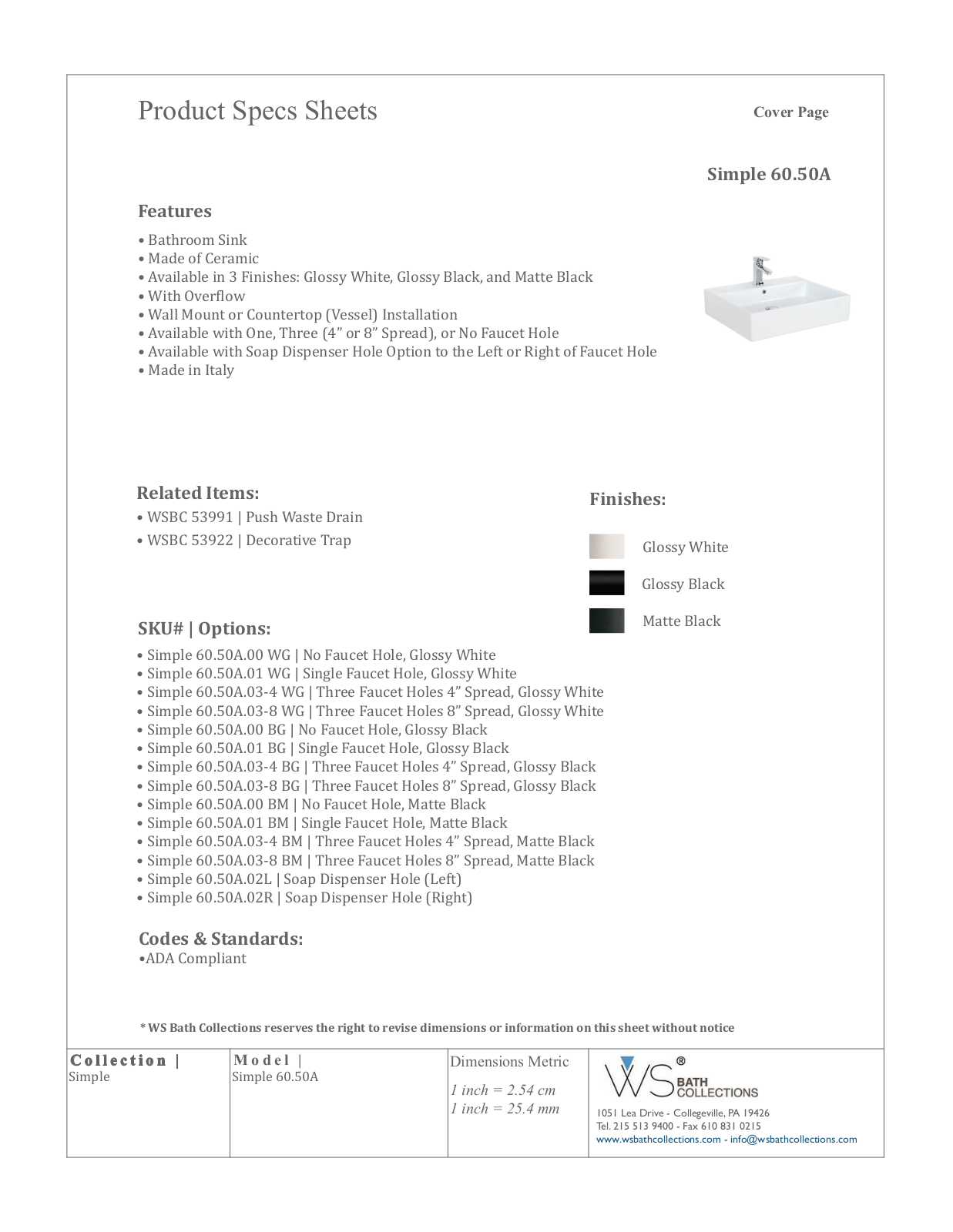 WS Bath Collections WSO3131 Specifications - ManualMachine.com