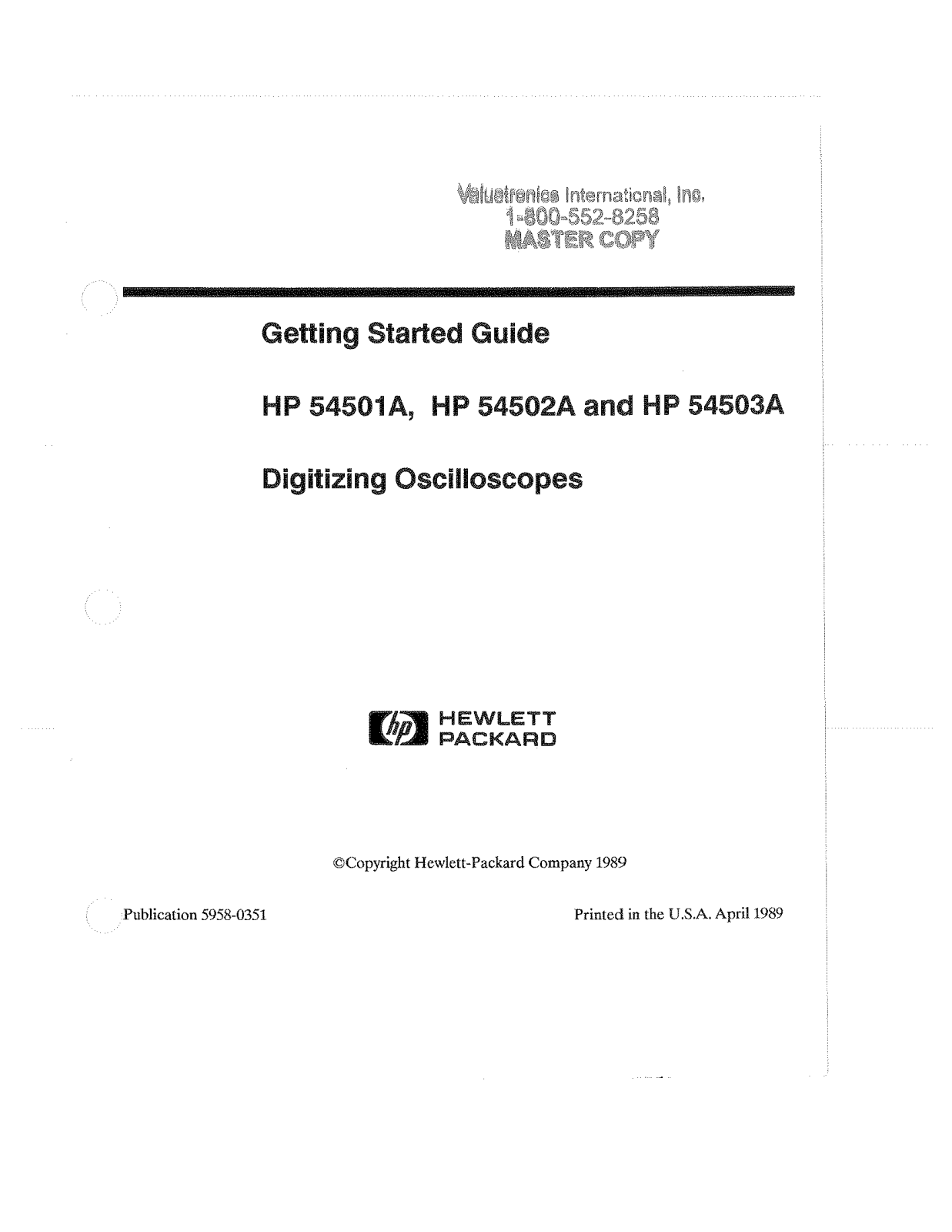 HP (Hewlett-Packard) 54502A, 54503A, 54501A User Manual