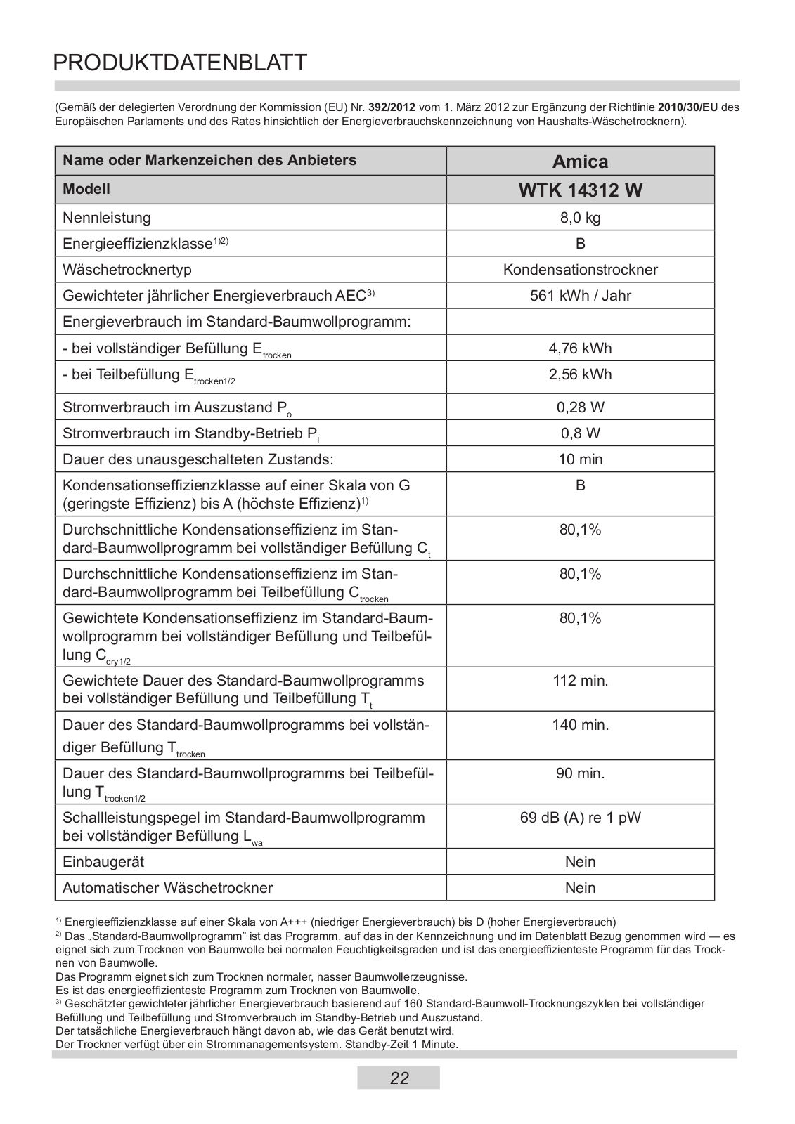 Amica WTK 14312 W User Manual