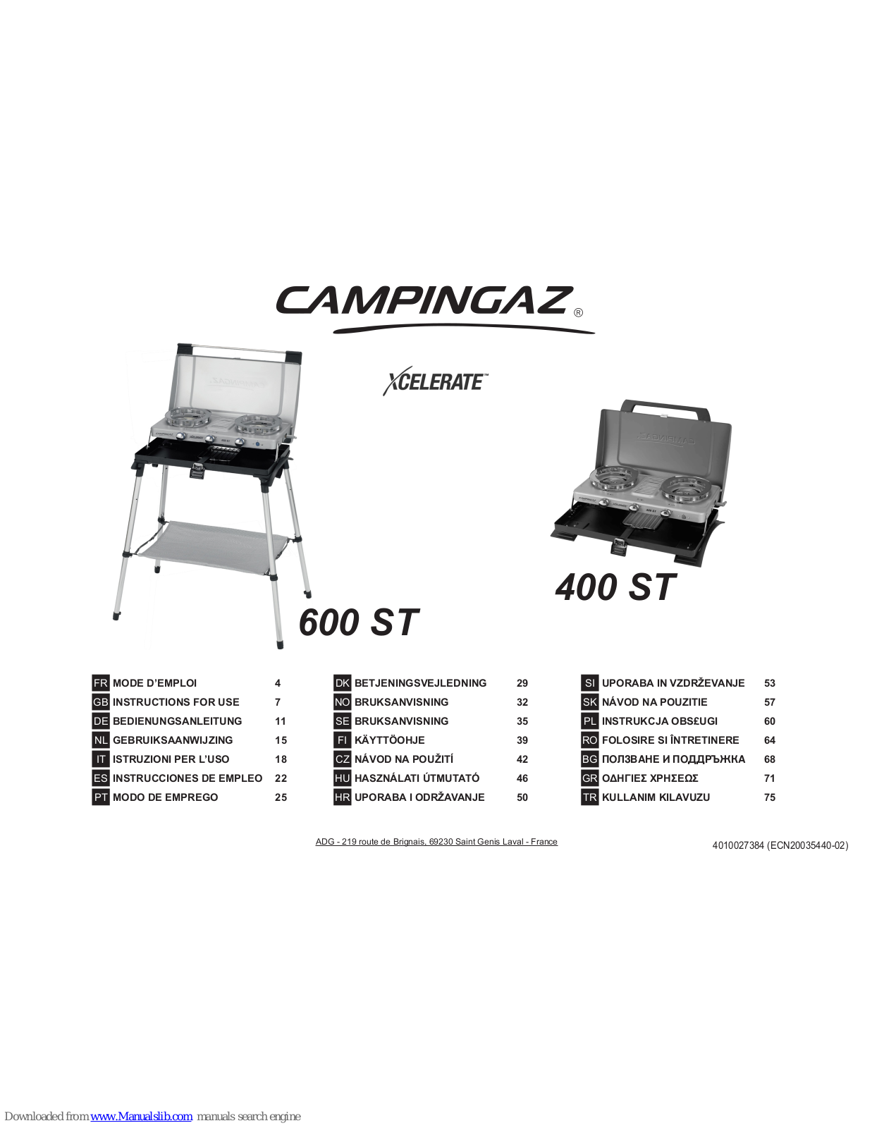 Campingaz celerate 600 ST, celerate 400 ST Instructions For Use Manual