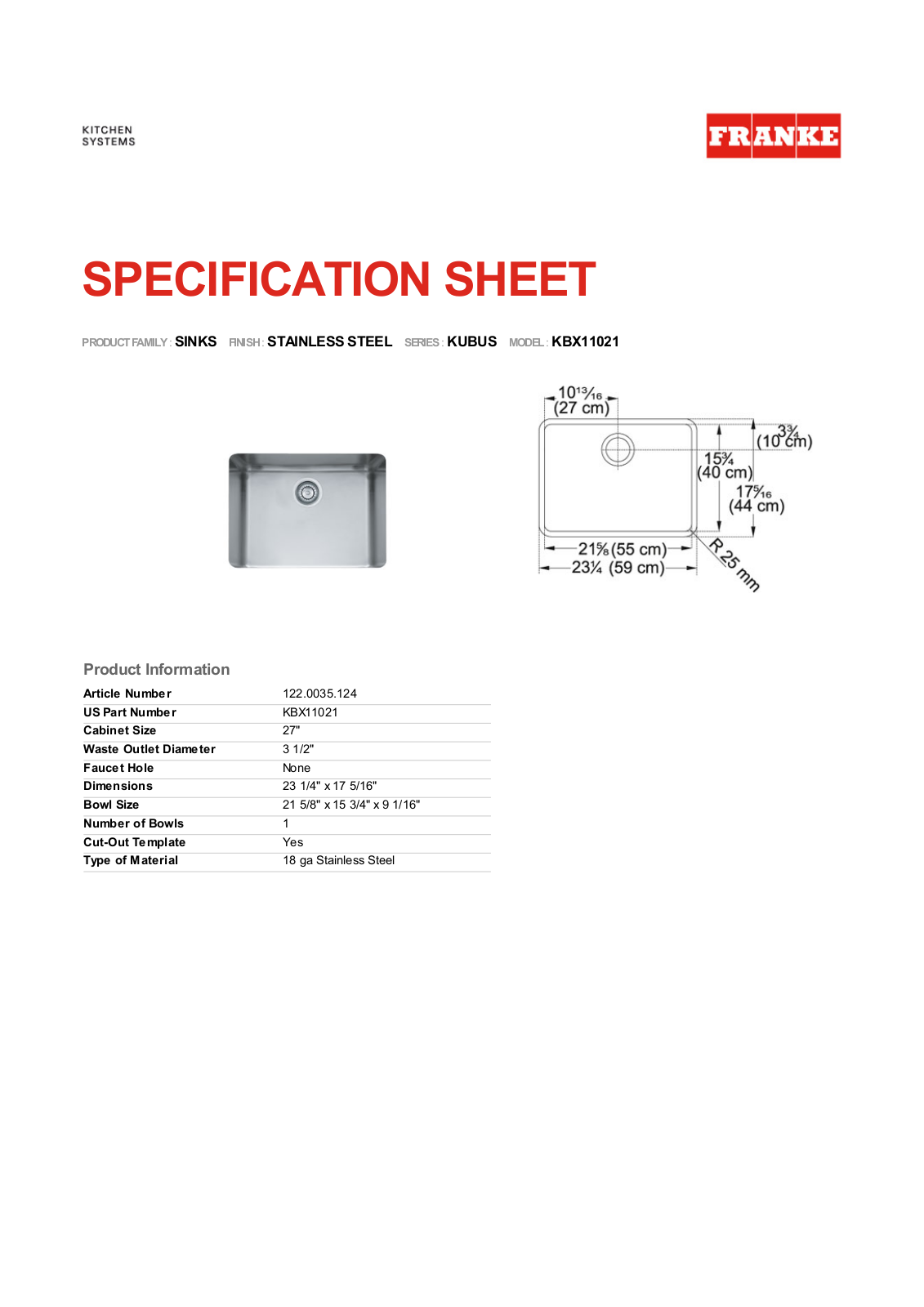 Franke Foodservice KBX11021 User Manual