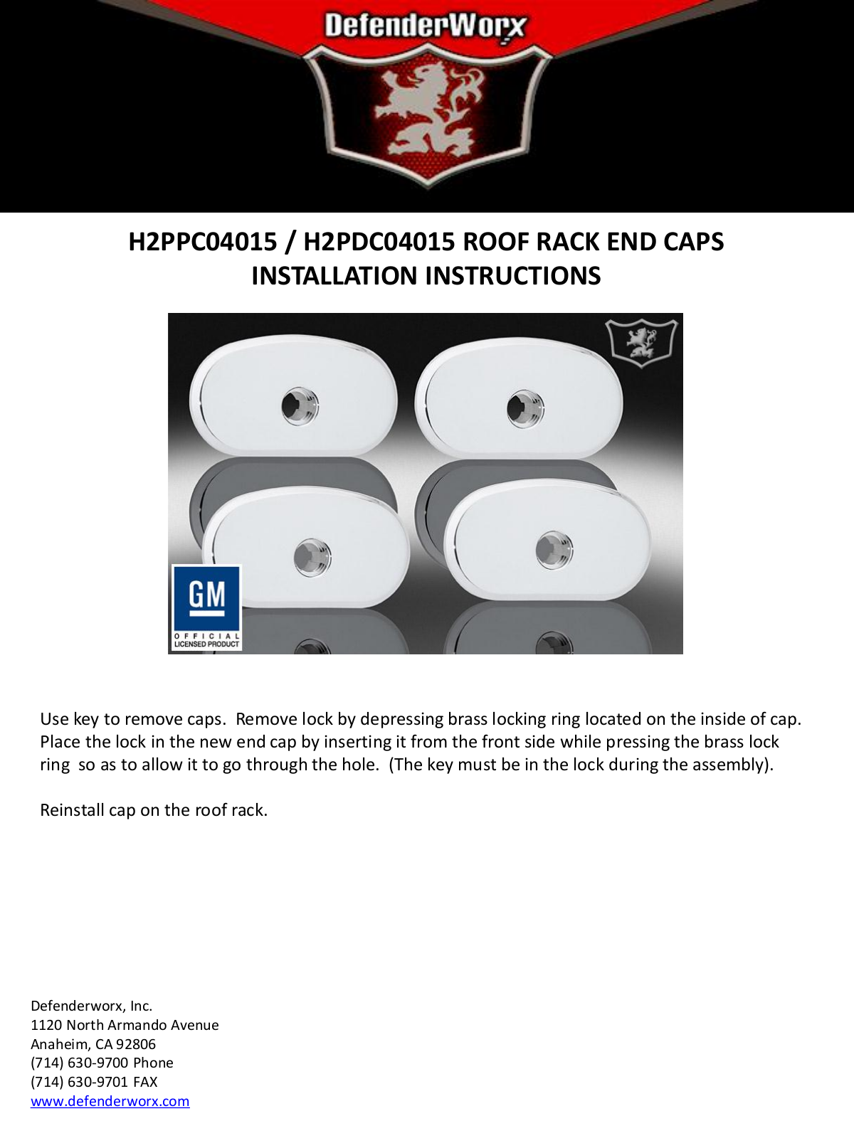 DefenderWorx ROOF RACK END CAPS User Manual