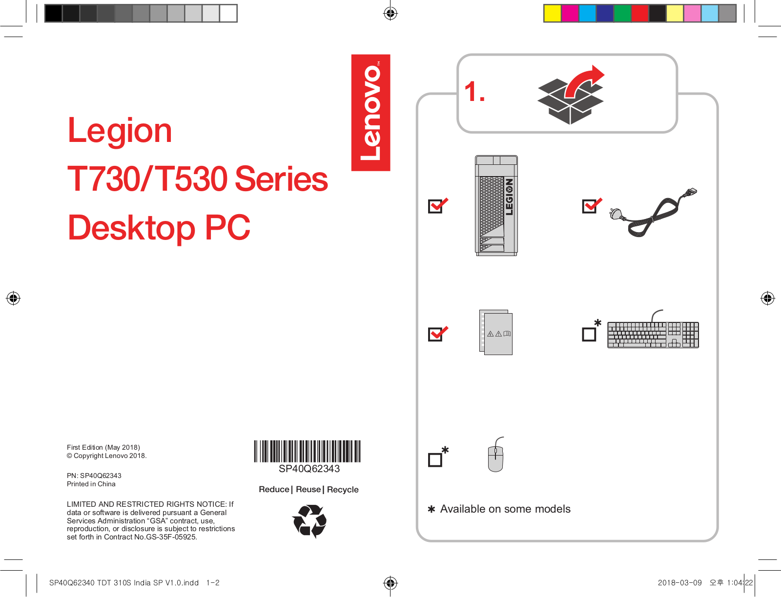 Lenovo Legion T530 Series, Legion T730 Series Setup Guide