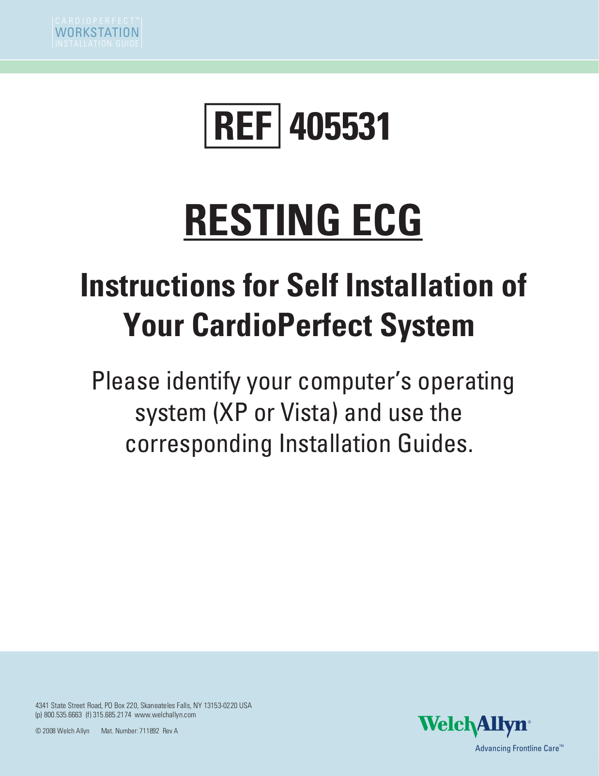 Welch Allyn Cardio Perfect Workstation Resting ECG Installation Guide