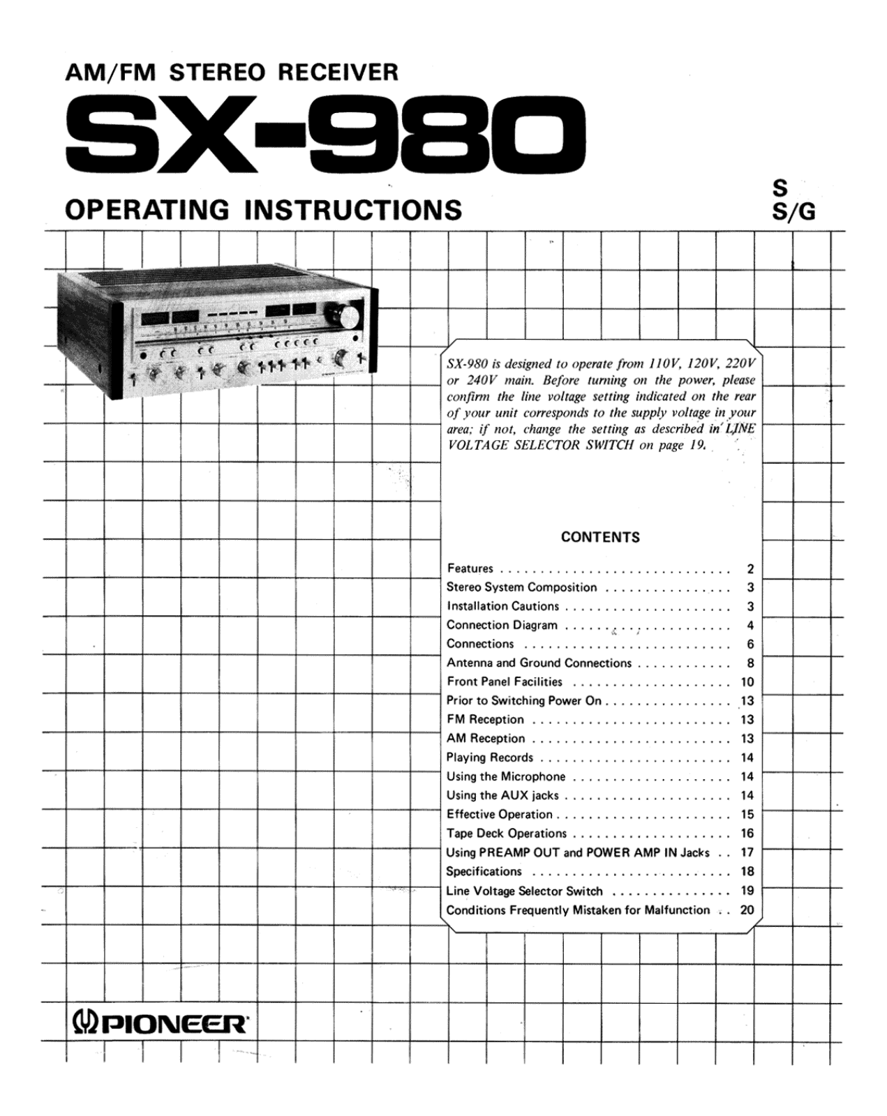 Pioneer SX-980 Owners manual