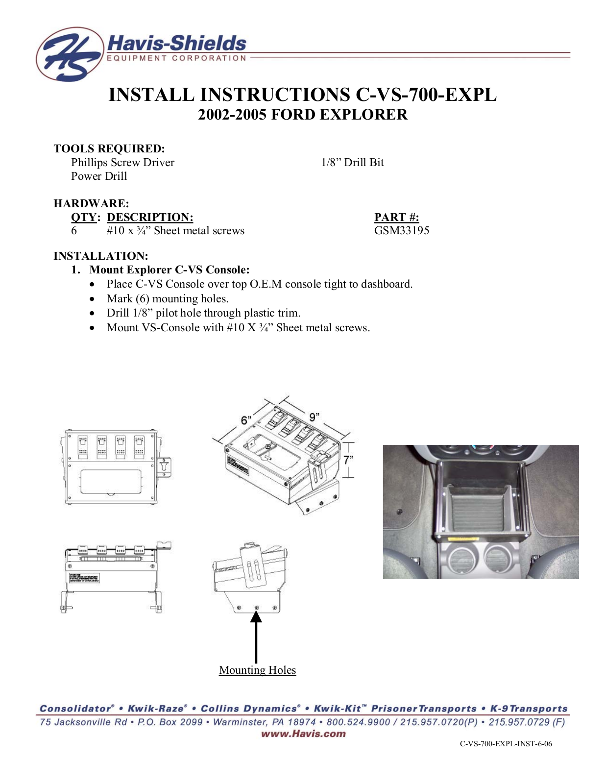 Havis-Shields C-VS-700-EXPL User Manual