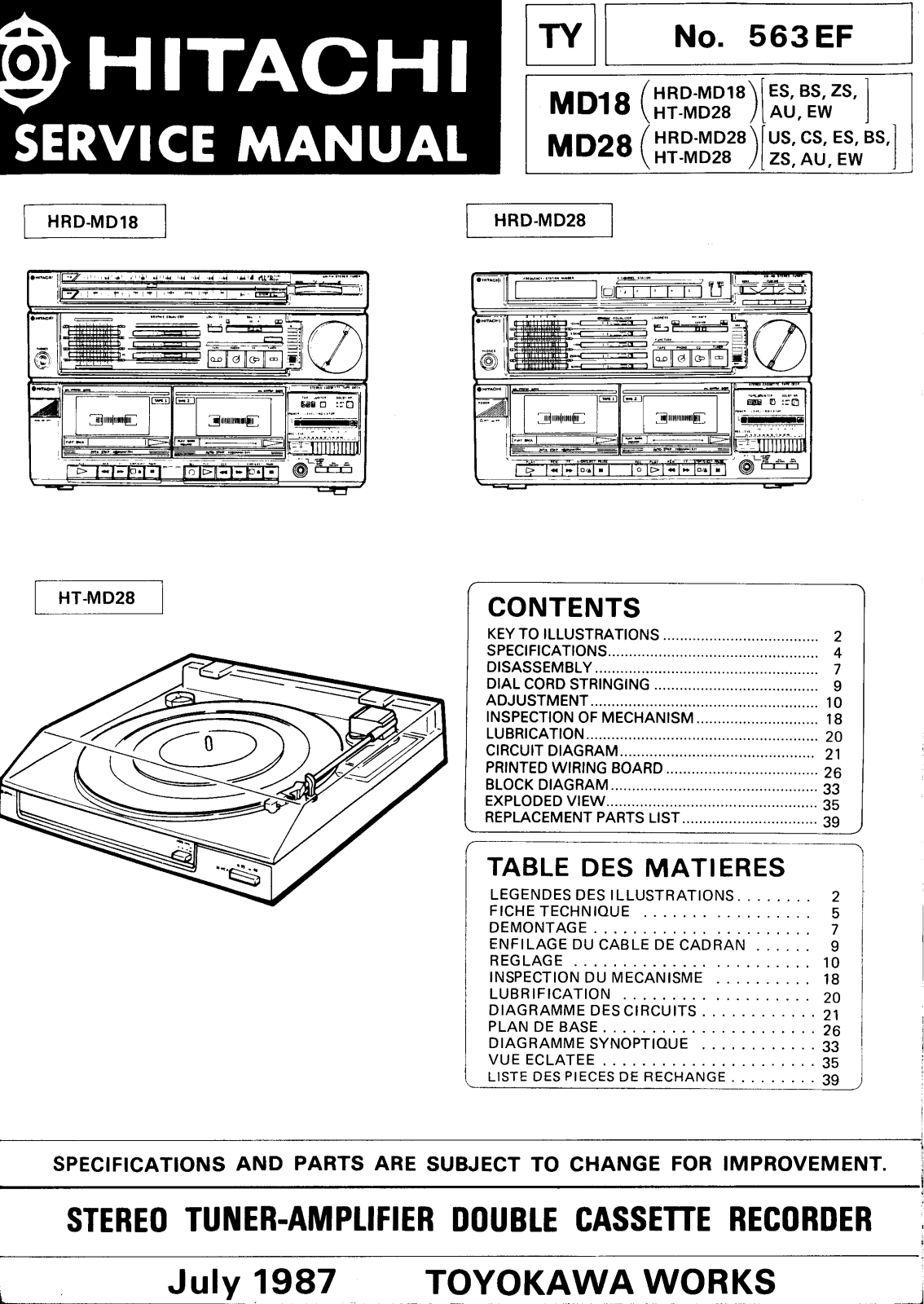 Hitachi MD-28, MD-18 Service Manual