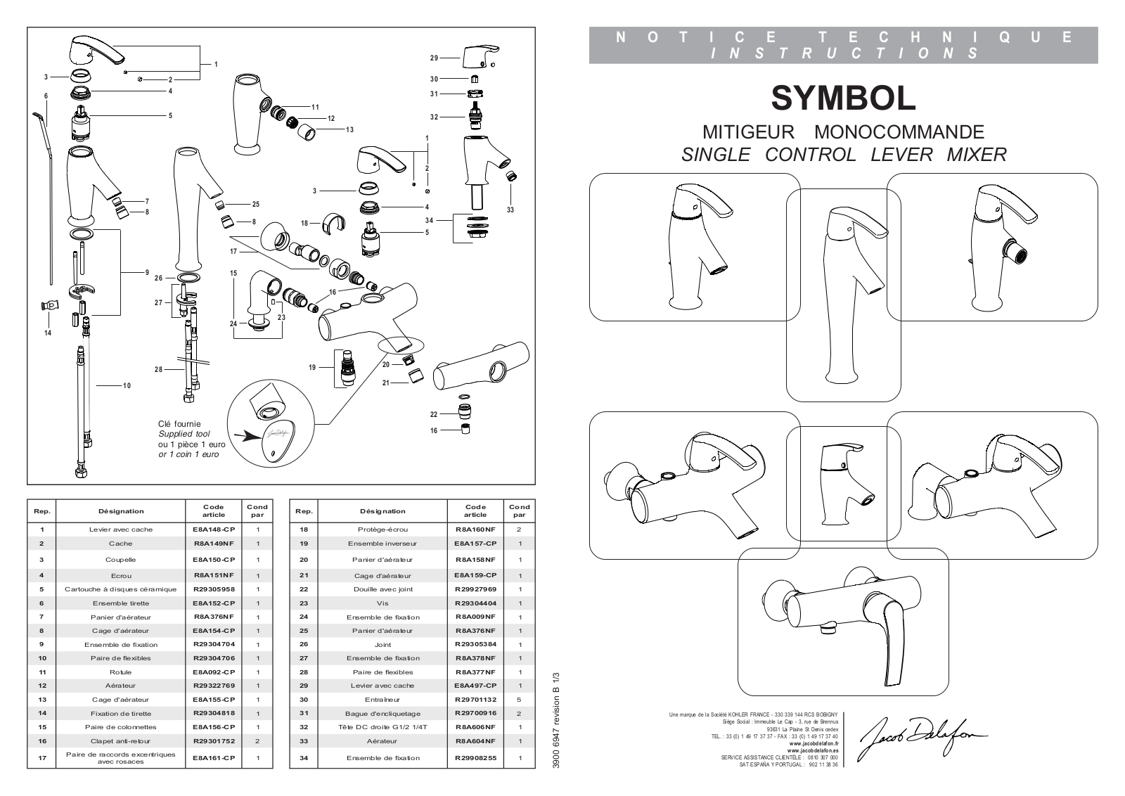 Jacob Delafon SYMBOL E19774-CP, SYMBOL E72680-CP Assembly guide