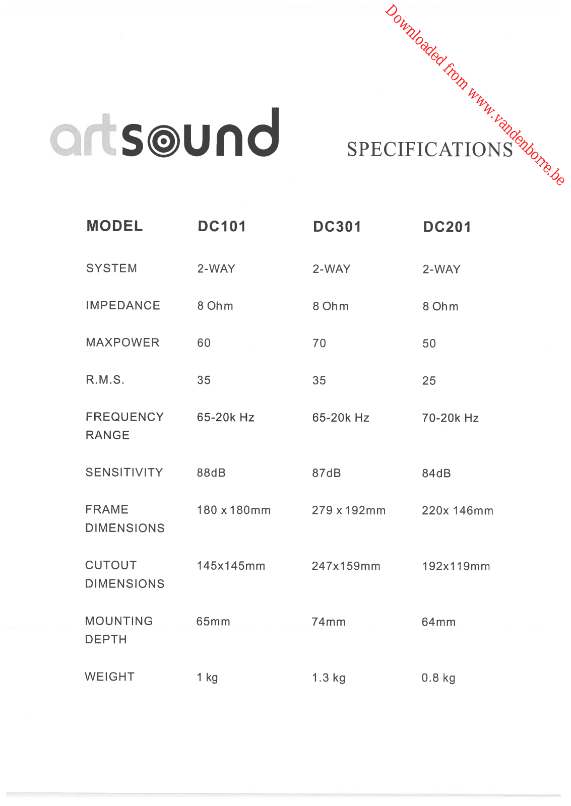 ARTSOUND DC 301, DC 101, DC 201 User Manual