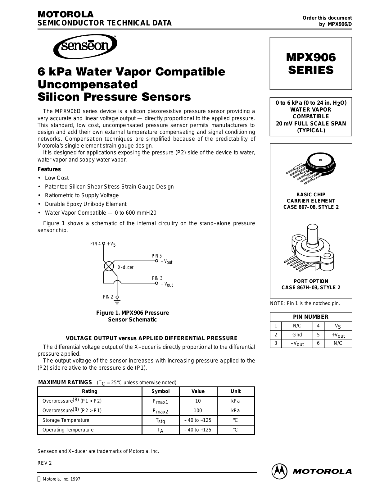 Motorola MPX906D, MPX906GVW Datasheet