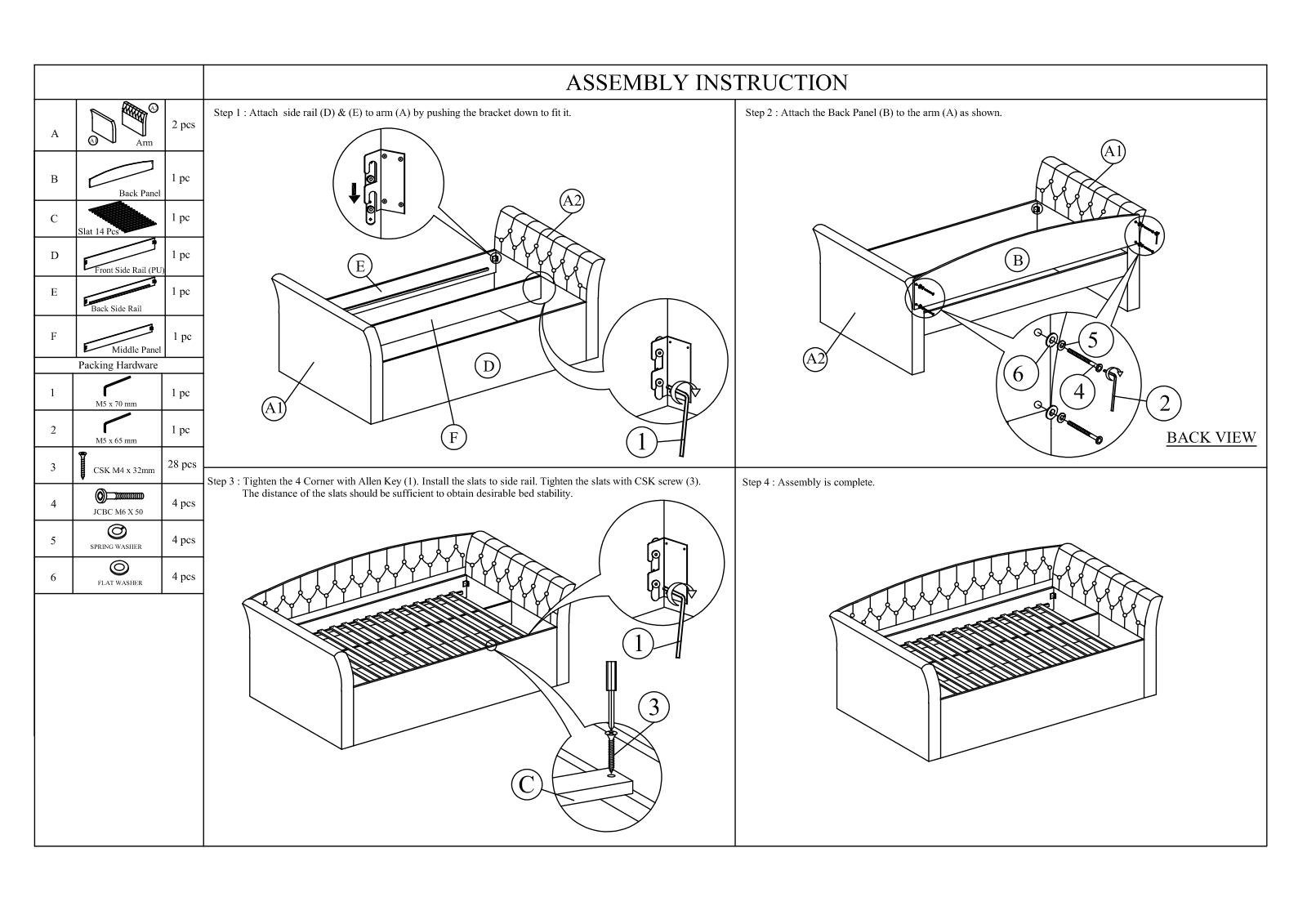 Wholesale Interiors CF9044BLIGHTGREYDAYBEDQ Assembly Guide