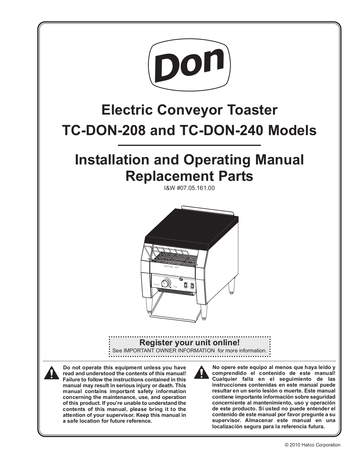 Hatco TC-DON-208 Installation Manual