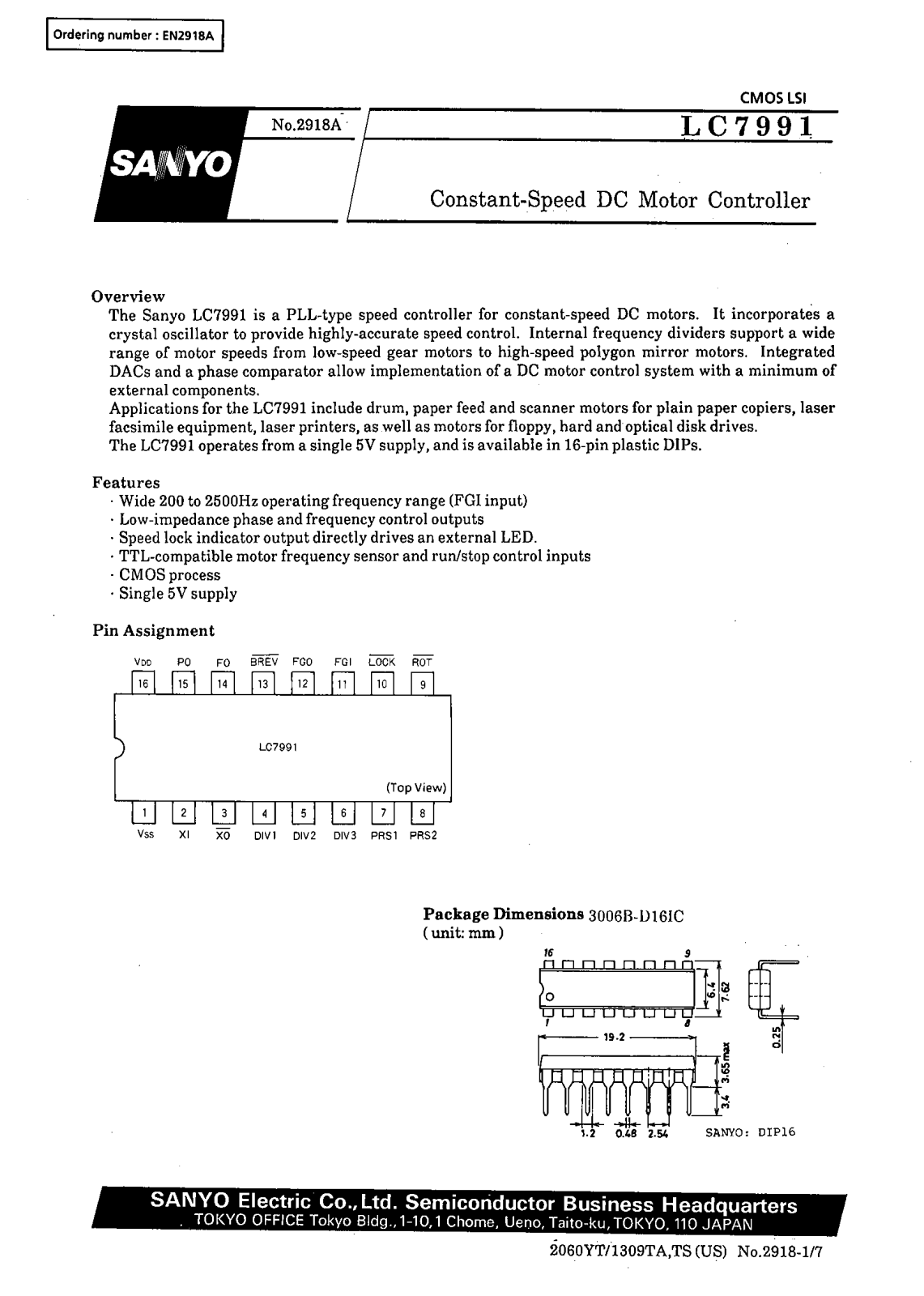 SANYO LC7991 Datasheet