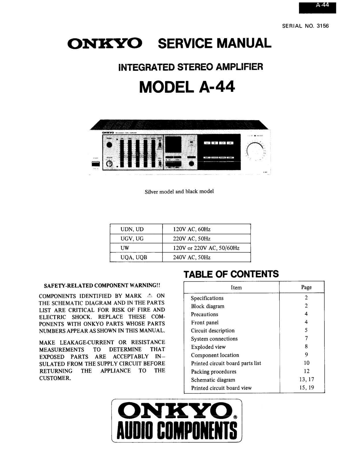 Onkyo A-44 Service Manual