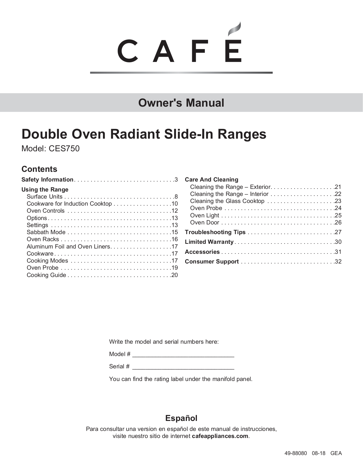 Cafe CES750P2MS1 User Manual