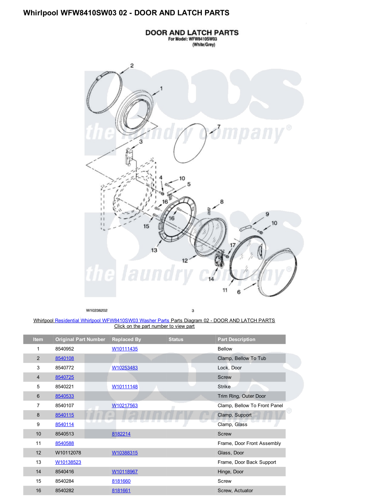 Whirlpool WFW8410SW03 Parts Diagram