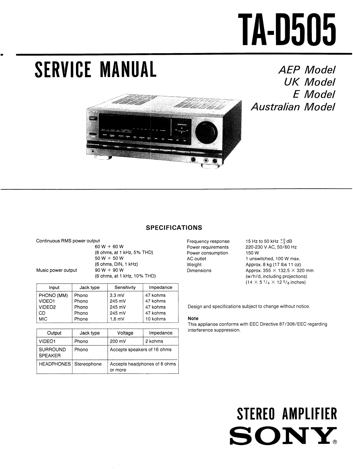 Sony TAD-505 Service manual