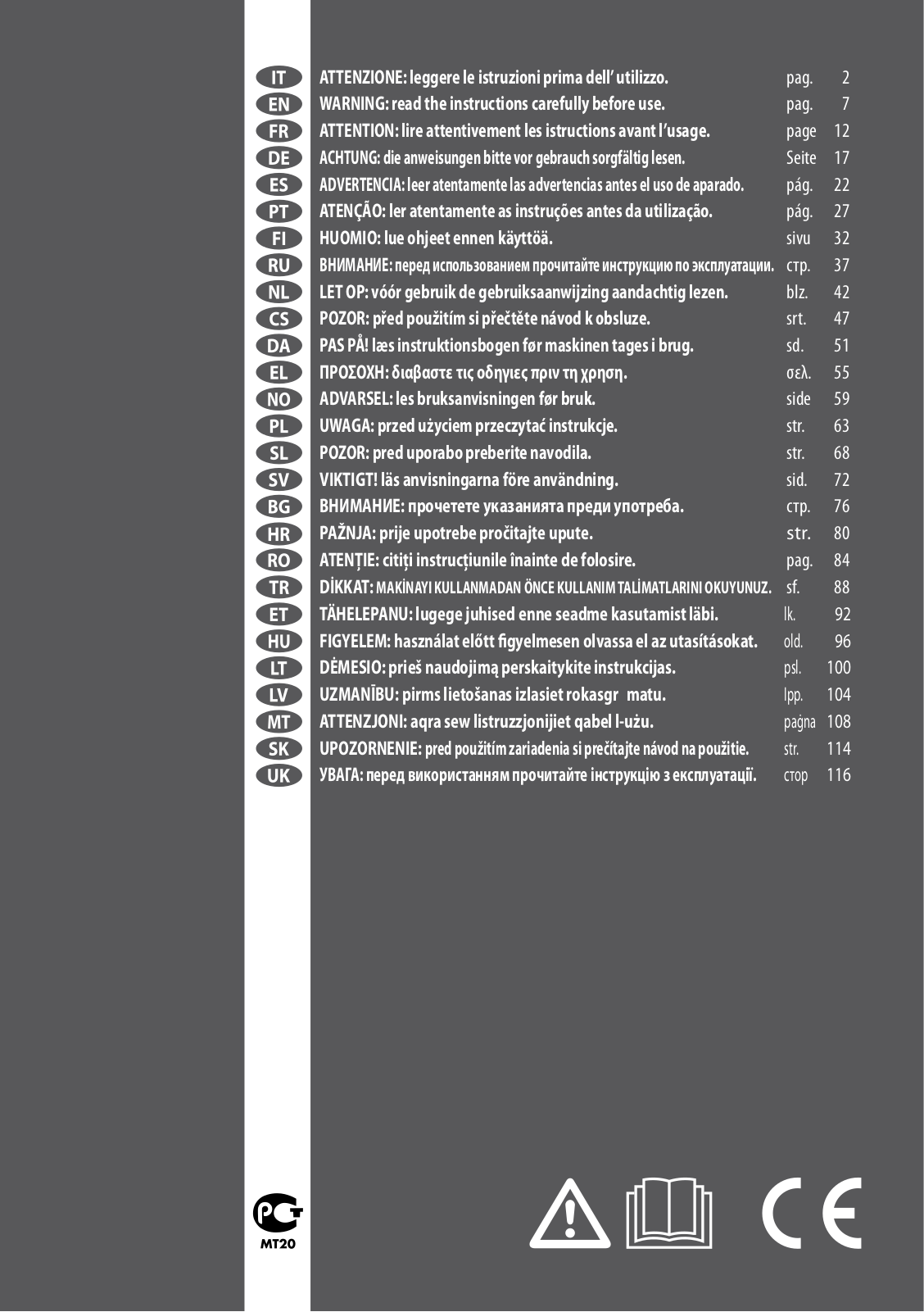 Lavor Marine 125, Galaxy 150, Techno 140, Techno 150, Army 110 User Manual