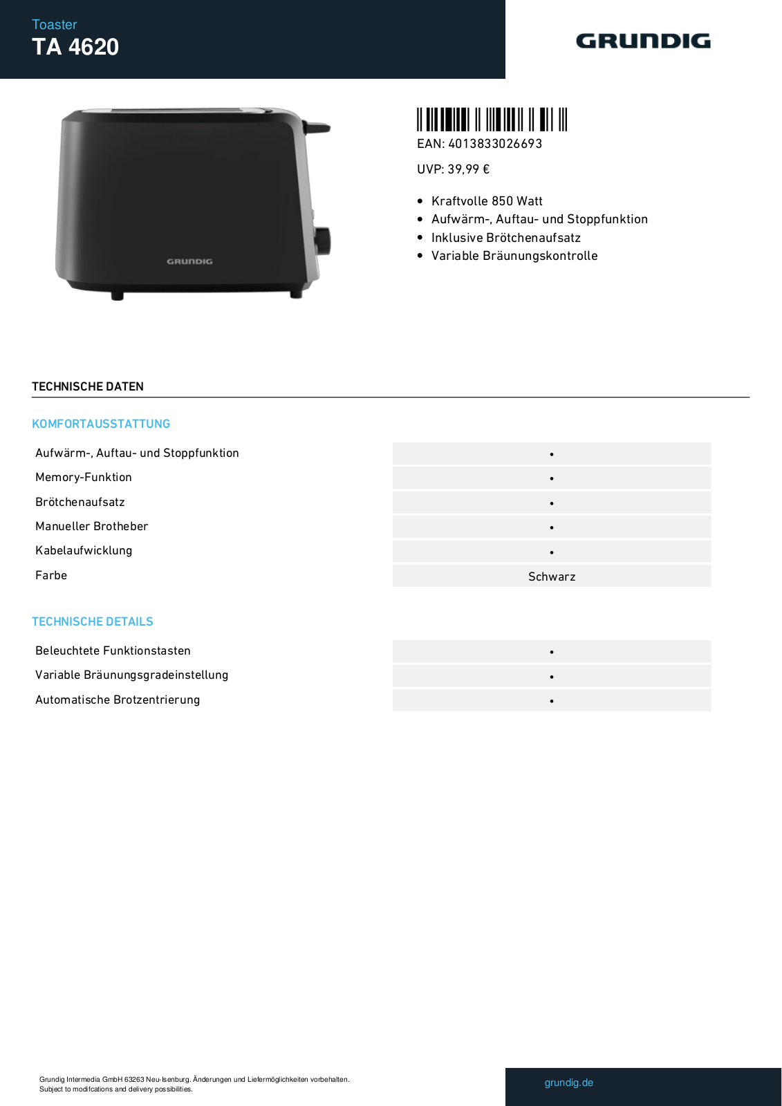 Grundig TA 4620 Service Manual