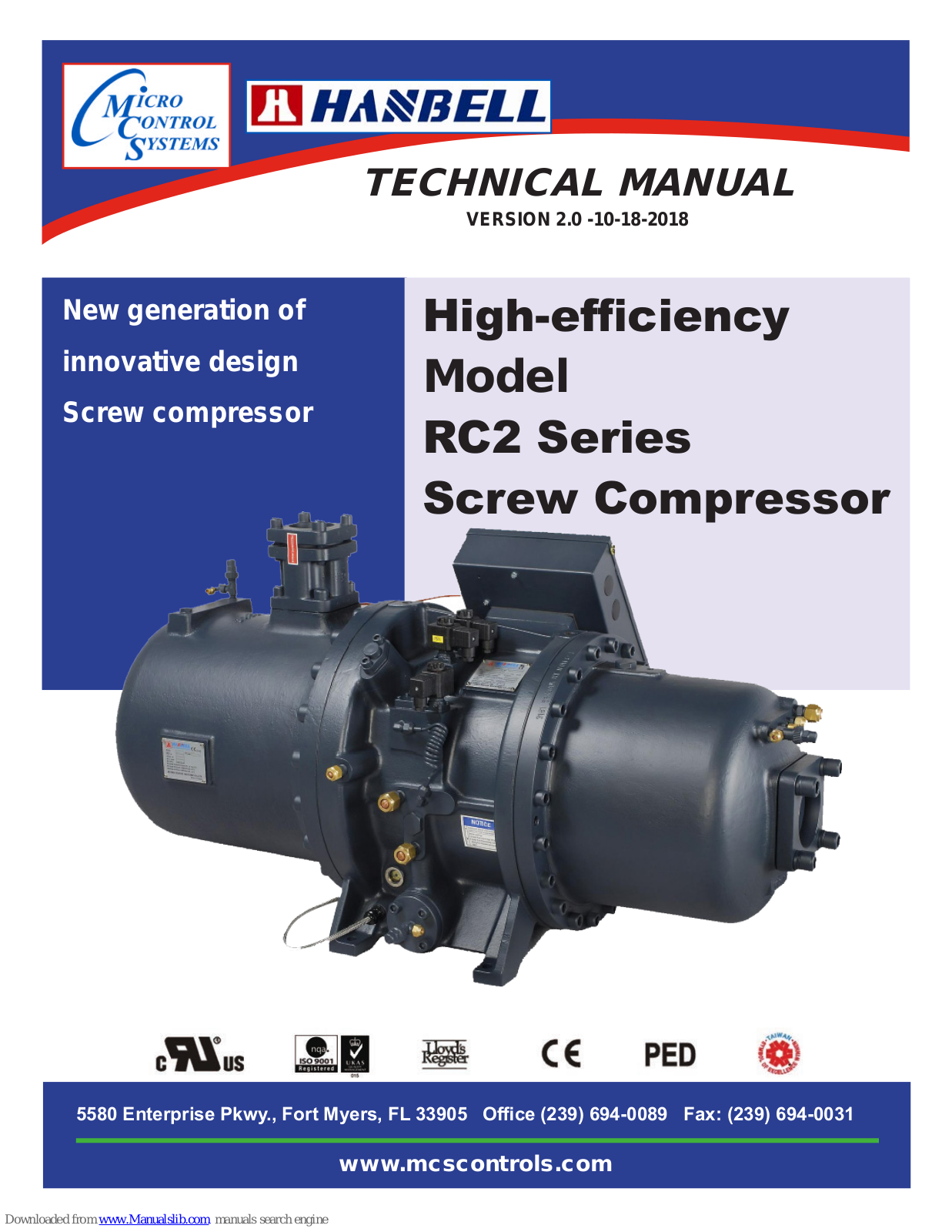 Hanbell RC2-230A, RC2-260A, RC2-100A, RC2-140A, RC2-300A Technical Manual