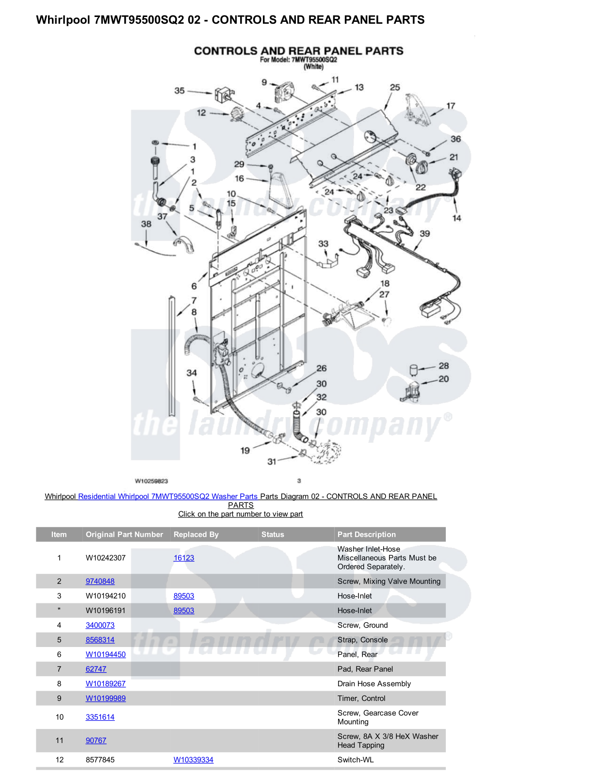 Whirlpool 7MWT95500SQ2 Parts Diagram