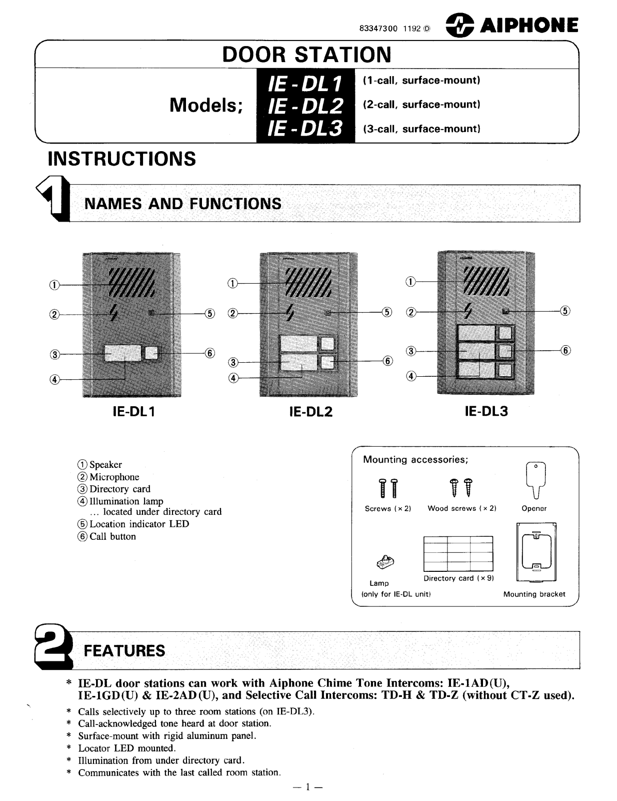 Aiphone IE-DL1 User Manual