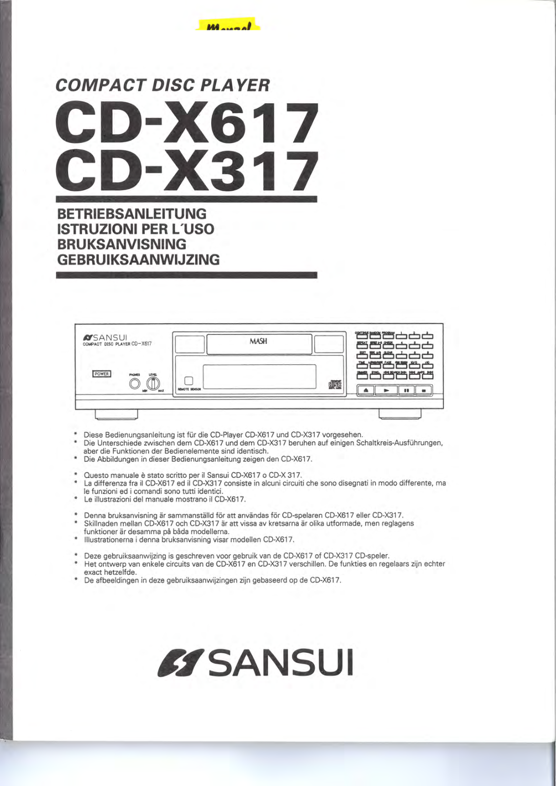 Sansui CD-X317 Owners Manual