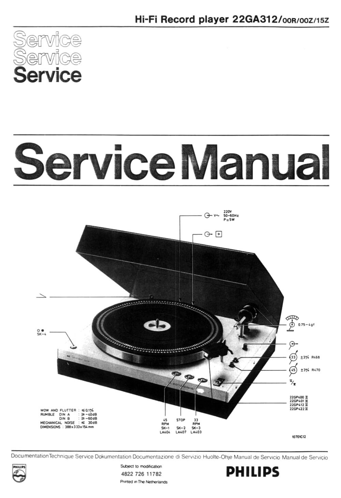 Philips 22 GA 312 00Z, 22 GA 312 00R, 22 GA 312 15Z Service Manual